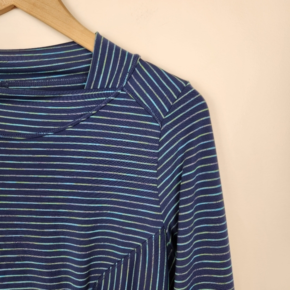 Prana Blue Striped Long Sleeve Scramble Mock Neck Stretch Dress Sz S - Picture 2 of 9